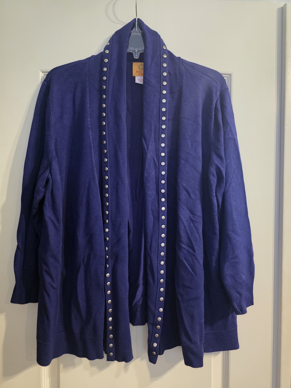 Ruby Rd. Women's Stud-Trim Cardigan Jacket in Deep Blue